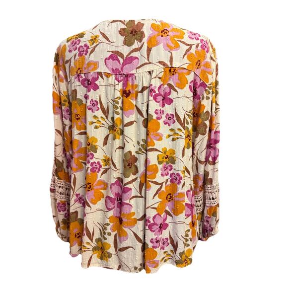 Angie Blouse Medium Womens Top Boho Peasant Cottagecore Crocheted Accents - Picture 6 of 8